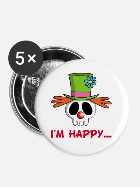 Clown Totenschädel - Buttons groß 56 mm (5er Pack) - Weiß