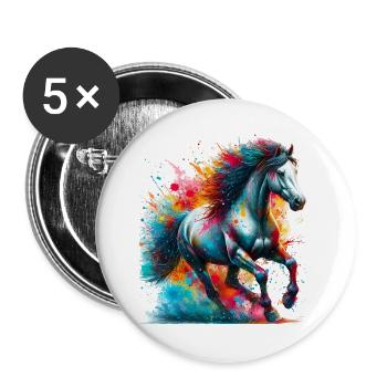 Cheval - Lot de 5 grands badges (56 mm) - blanc - Devant