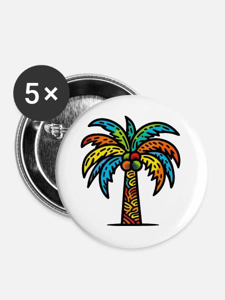Palme - Buttons groß 56 mm (5er Pack) - Weiß