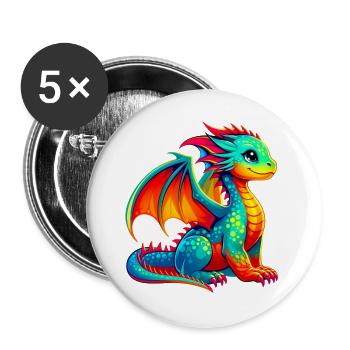 Dragon - Lot de 5 grands badges (56 mm) - blanc - Devant