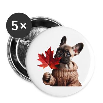 Herbstliche französische Bulldogge - Buttons groß 56 mm (5er Pack) - Weiß - Vorne