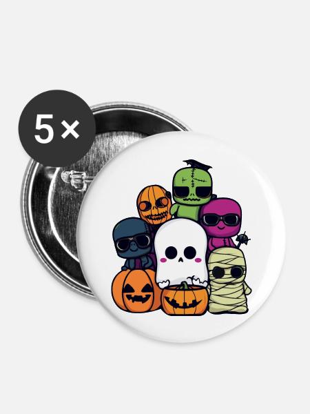 Halloween Party Cool - Buttons groß 56 mm (5er Pack) - Weiß