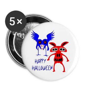 Gruselig-bunte Halloween-Monster - Buttons groß 56 mm (5er Pack) - Weiß - Vorne