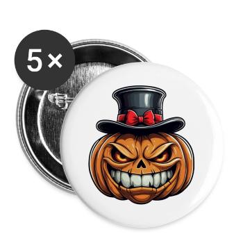 Funny grinning Halloween pumpkin with top hat - Buttons large 2.2''/56 mm (5-pack) - white - Front