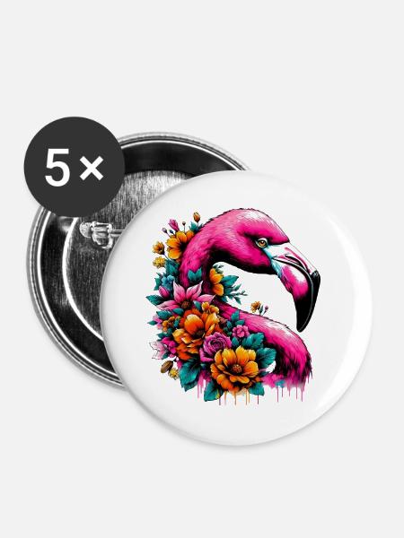 Flamingo - Buttons groß 56 mm (5er Pack) - Weiß