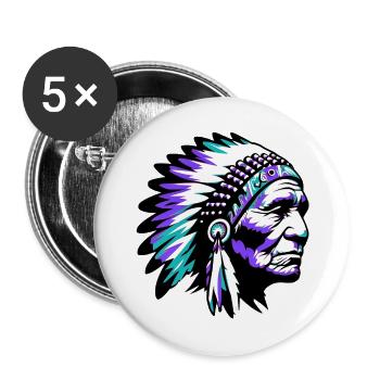 Amerikanisch, Indianer, Amerikaner - Buttons groß 56 mm (5er Pack) - Weiß - Vorne
