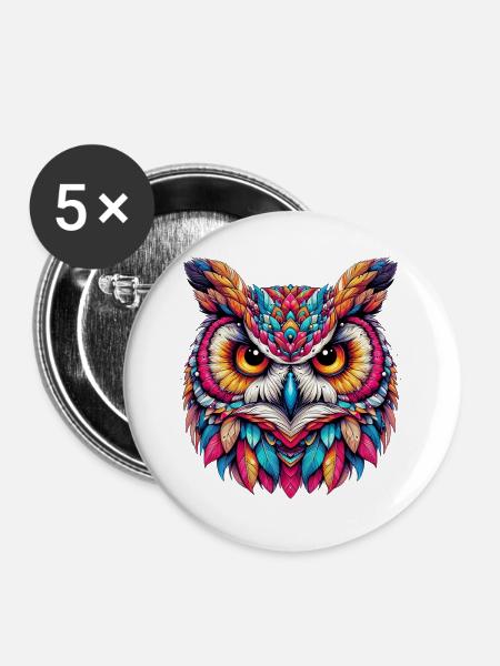 Eule - Buttons groß 56 mm (5er Pack) - Weiß