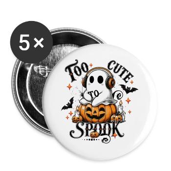 cooler Geist mit Kopfhörern auf Halloween Kürbis - Buttons groß 56 mm (5er Pack) - Weiß - Vorne