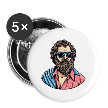 Lässiger cooler Philosophen-Look - Buttons groß 56 mm (5er Pack) - Weiß - Vorne