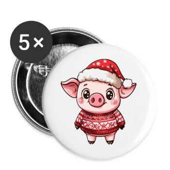 Pig Christmas Comic - Buttons large 2.2''/56 mm (5-pack) - white - Front