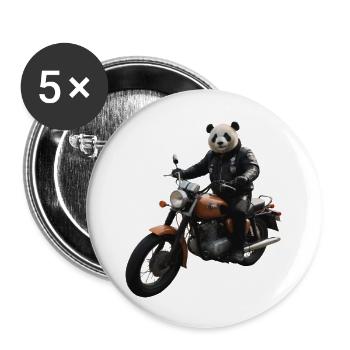 Biker Panda - Buttons groß 56 mm (5er Pack) - Weiß - Vorne