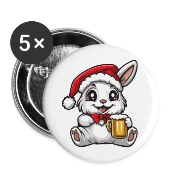 Hase Weihnachten Bier - Buttons groß 56 mm (5er Pack) - Weiß - Vorne