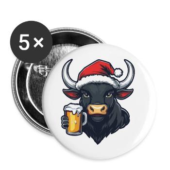 Stier Weihnachten Bier - Buttons groß 56 mm (5er Pack) - Weiß - Vorne