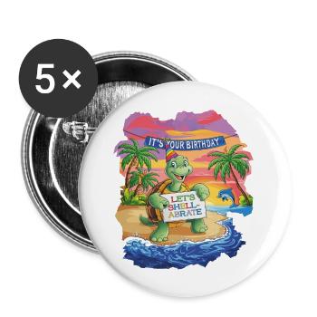Lustige Lasst uns Geburtstag feiern Schildkröte - Buttons groß 56 mm (5er Pack) - Weiß - Vorne