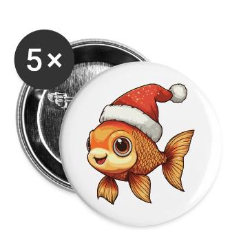 Goldfische Weihnachten Comic - Buttons groß 56 mm (5er Pack) - Weiß - Vorne