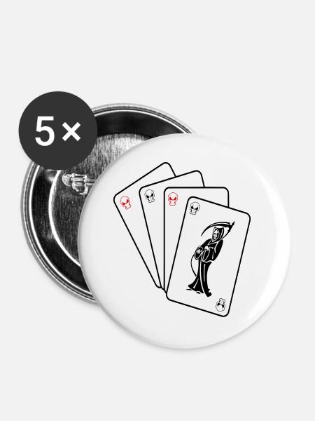 Sensenmann-Karten - Buttons groß 56 mm (5er Pack) - Weiß