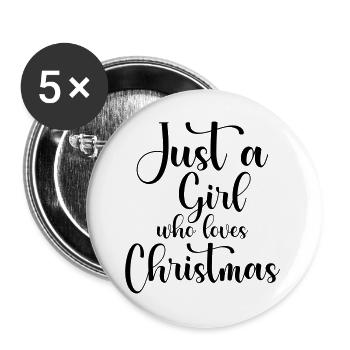 Girl Loves Christmas - Buttons groß 56 mm (5er Pack) - Weiß - Vorne