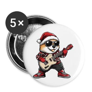 Akita Dog Christmas Guitar - Buttons large 2.2''/56 mm (5-pack) - white - Front