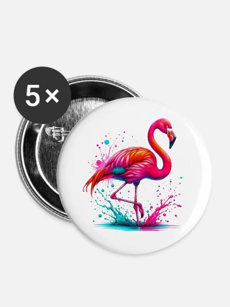 Flamingo - Buttons groß 56 mm (5er Pack) - Weiß