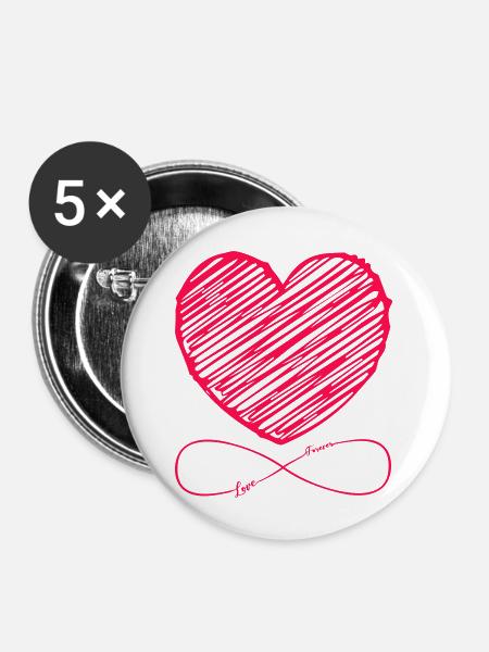 Heart Love Unendlich - Buttons groß 56 mm (5er Pack) - Weiß
