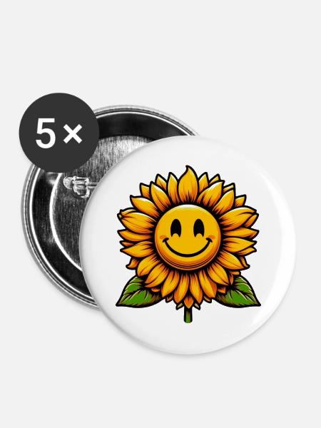Sonnenblume - Buttons groß 56 mm (5er Pack) - Weiß