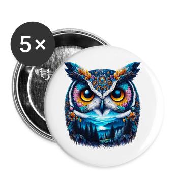 Eule - Buttons groß 56 mm (5er Pack) - Weiß - Vorne