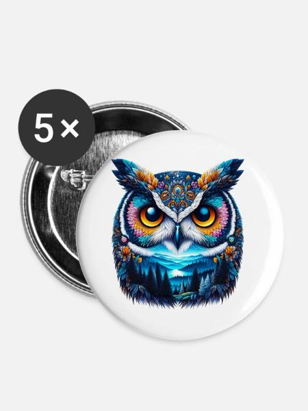 Eule - Buttons groß 56 mm (5er Pack) - Weiß