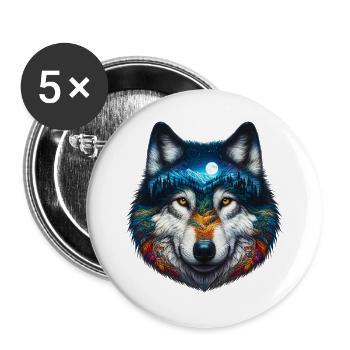 Loup - Lot de 5 grands badges (56 mm) - blanc - Devant