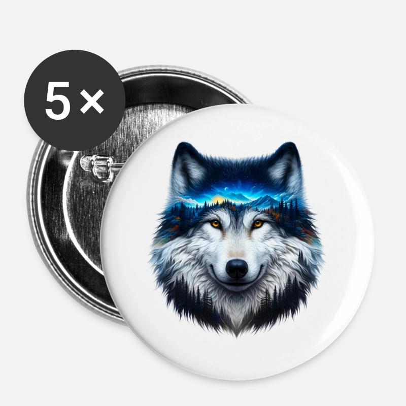 Wolf - Buttons groß 56 mm (5er Pack) - Weiß