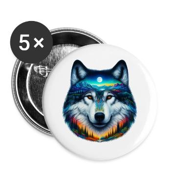 Wolf - Buttons groß 56 mm (5er Pack) - Weiß - Vorne