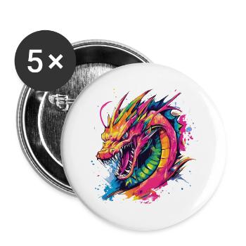 Dragon Colorful Fantasy Magic Mysticism Mythology Art - Buttons large 2.2''/56 mm (5-pack) - white - Front
