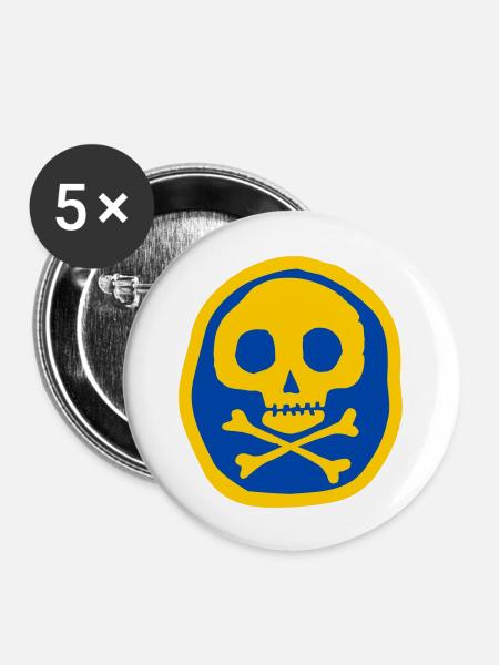 Schädel und Knochen - Buttons groß 56 mm (5er Pack) - Weiß