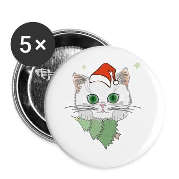 Katze mit Weihnachtsbaum - Buttons groß 56 mm (5er Pack) - Weiß - Vorne