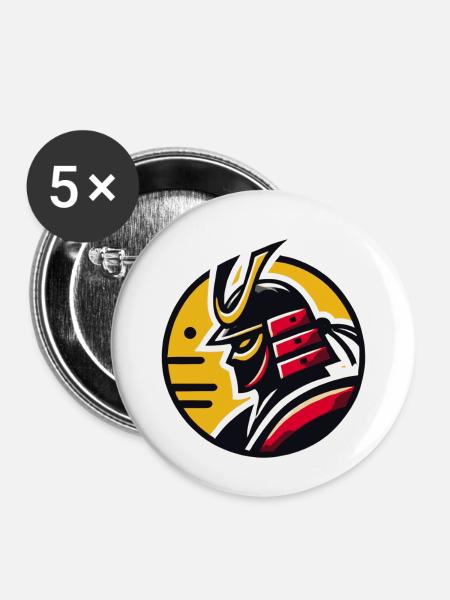 Gelber Samurai - Buttons groß 56 mm (5er Pack) - Weiß