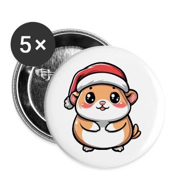 Hamster Noël Mignon - Lot de 5 grands badges (56 mm) - blanc - Devant