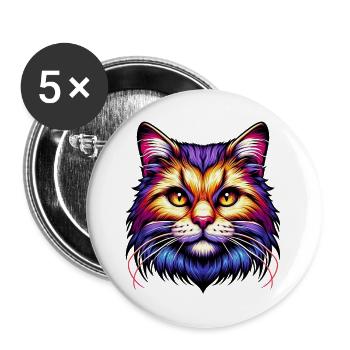 Chat - Lot de 5 grands badges (56 mm) - blanc - Devant