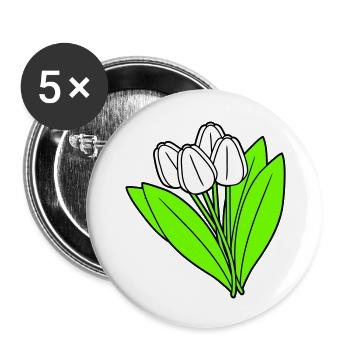 White Tulips Bouquet Spring Summer Flowers - Buttons large 2.2''/56 mm (5-pack) - white - Front