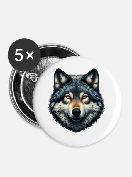 Wolf - Buttons groß 56 mm (5er Pack) - Weiß