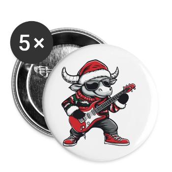 Bulle Weihnachten Rocker Gitarre Taurus - Buttons groß 56 mm (5er Pack) - Weiß - Vorne