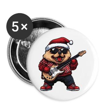 Chow Chow Hund Weihnachten Rocker Gitarre - Buttons groß 56 mm (5er Pack) - Weiß - Vorne