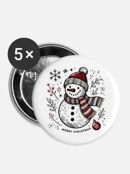 Sketchy Snowman - Buttons groß 56 mm (5er Pack) - Weiß