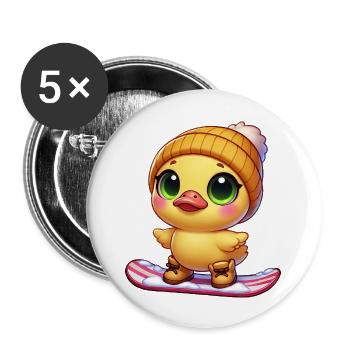 mignon caneton snowboarder dessin animé des sports d’hiver - Lot de 5 grands badges (56 mm) - blanc - Devant