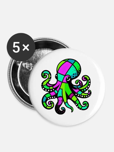 Krake - Buttons groß 56 mm (5er Pack) - Weiß