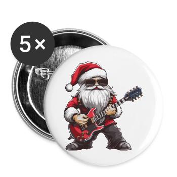 Weihnachtsmann Gitarre - Buttons groß 56 mm (5er Pack) - Weiß - Vorne