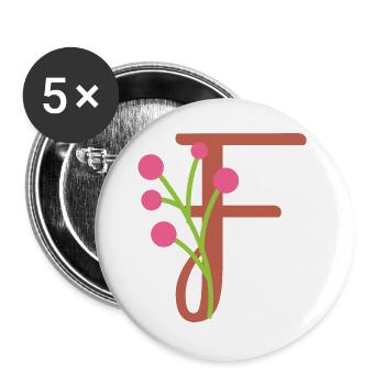 Eleganter Buchstabe 'F' mit Blumen - Buttons groß 56 mm (5er Pack) - Weiß - Vorne
