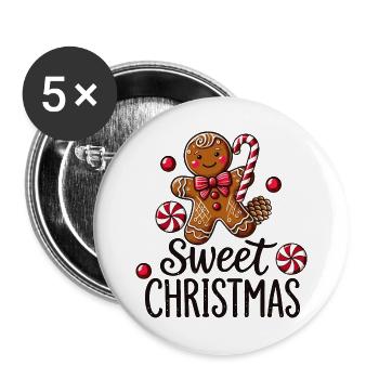 Cheerful gingerbread man with candy cane - Buttons large 2.2''/56 mm (5-pack) - white - Front