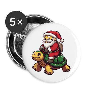 Turtle Santa Claus - Buttons large 2.2''/56 mm (5-pack) - white - Front