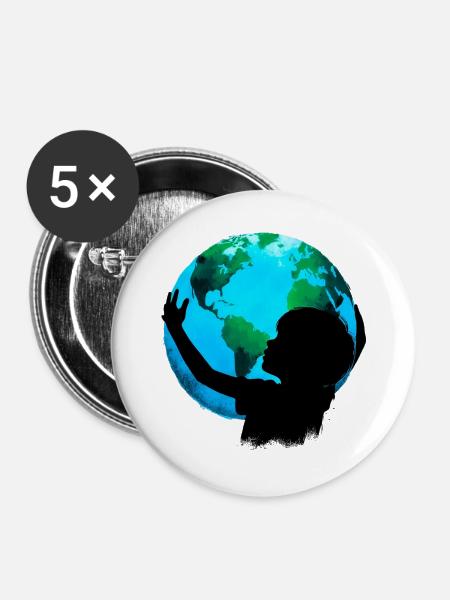 Planet Erde - Buttons groß 56 mm (5er Pack) - Weiß