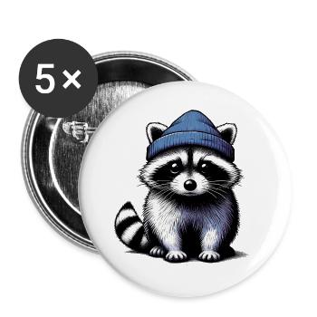 Raccoon - Buttons large 2.2''/56 mm (5-pack) - white - Front
