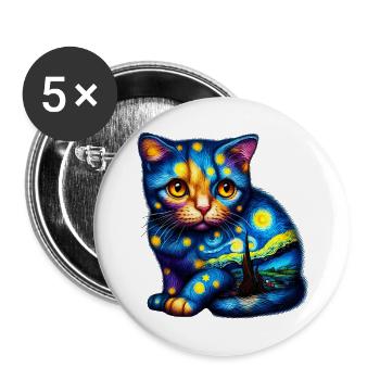 Chat - Lot de 5 grands badges (56 mm) - blanc - Devant